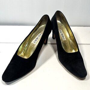 ESCADA Black Suede Italian Made Vintage Women's Heels Pumps Size 7B US Euro 37